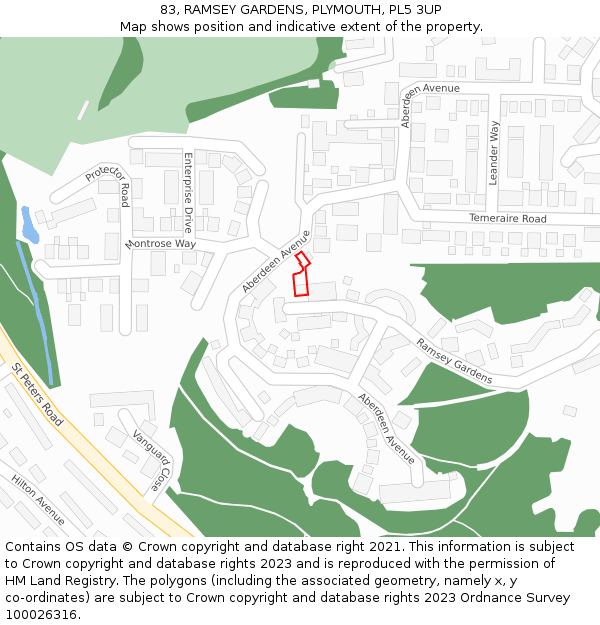 83, RAMSEY GARDENS, PLYMOUTH, PL5 3UP: Location map and indicative extent of plot