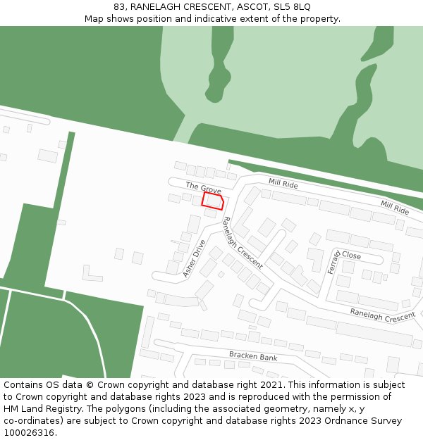 83, RANELAGH CRESCENT, ASCOT, SL5 8LQ: Location map and indicative extent of plot