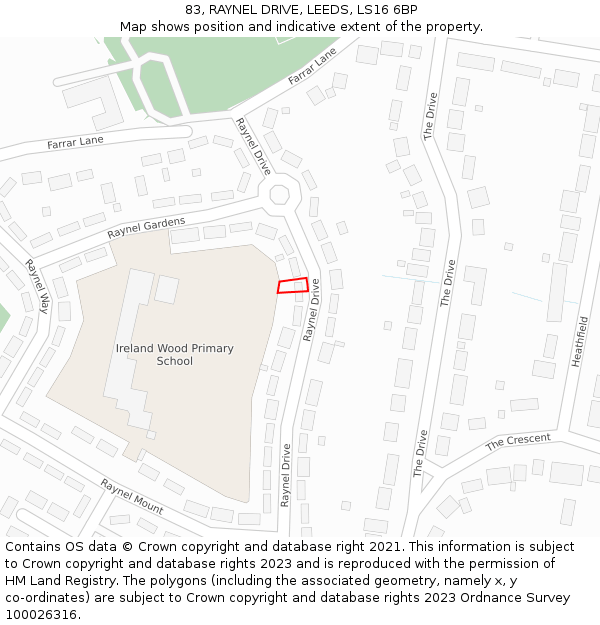 83, RAYNEL DRIVE, LEEDS, LS16 6BP: Location map and indicative extent of plot