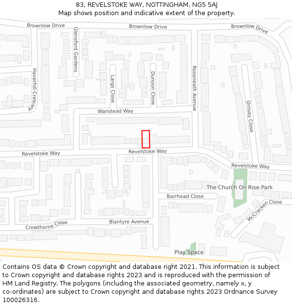 83, REVELSTOKE WAY, NOTTINGHAM, NG5 5AJ: Location map and indicative extent of plot