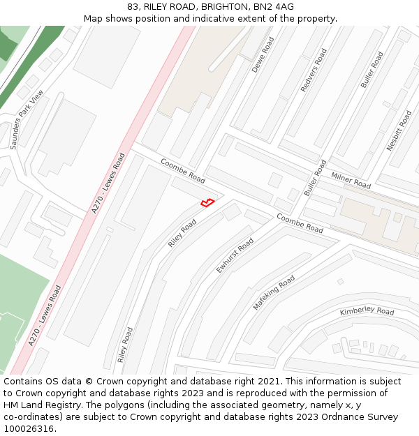83, RILEY ROAD, BRIGHTON, BN2 4AG: Location map and indicative extent of plot