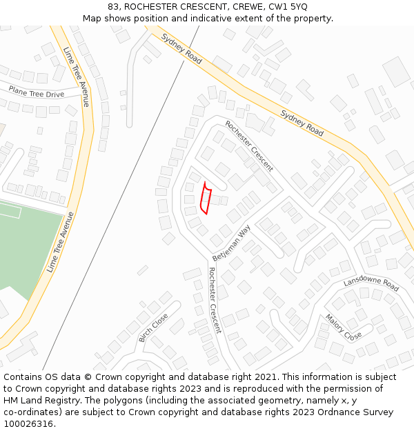 83, ROCHESTER CRESCENT, CREWE, CW1 5YQ: Location map and indicative extent of plot