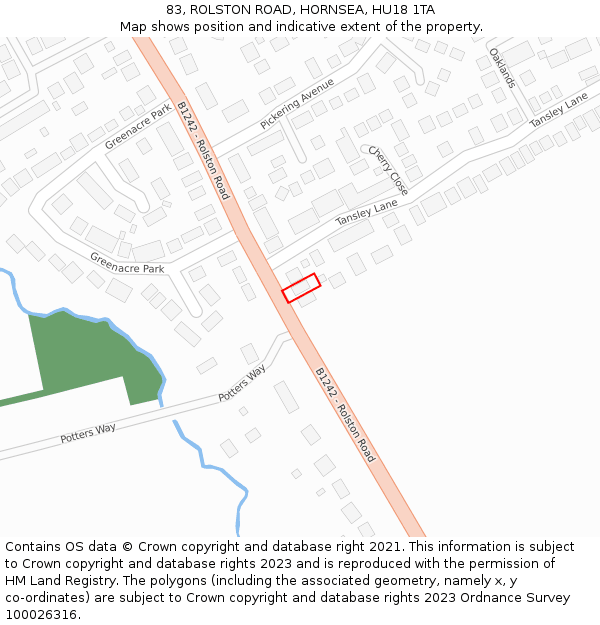 83, ROLSTON ROAD, HORNSEA, HU18 1TA: Location map and indicative extent of plot