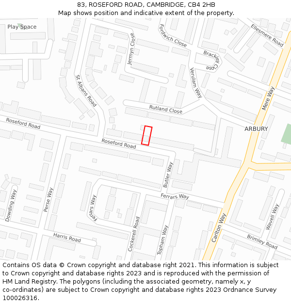 83, ROSEFORD ROAD, CAMBRIDGE, CB4 2HB: Location map and indicative extent of plot