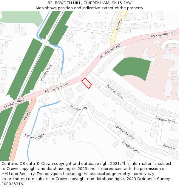 83, ROWDEN HILL, CHIPPENHAM, SN15 2AW: Location map and indicative extent of plot