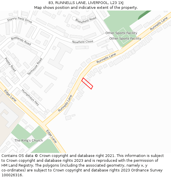 83, RUNNELLS LANE, LIVERPOOL, L23 1XJ: Location map and indicative extent of plot