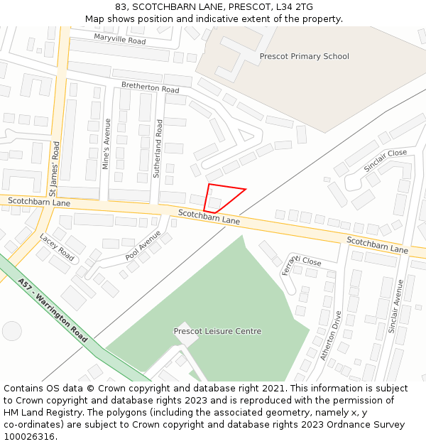 83, SCOTCHBARN LANE, PRESCOT, L34 2TG: Location map and indicative extent of plot