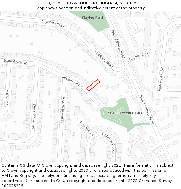 83, SEAFORD AVENUE, NOTTINGHAM, NG8 1LA: Location map and indicative extent of plot