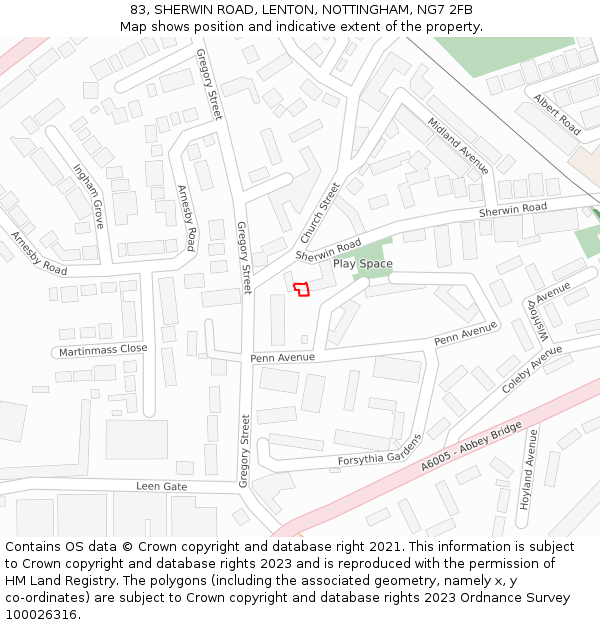 83, SHERWIN ROAD, LENTON, NOTTINGHAM, NG7 2FB: Location map and indicative extent of plot