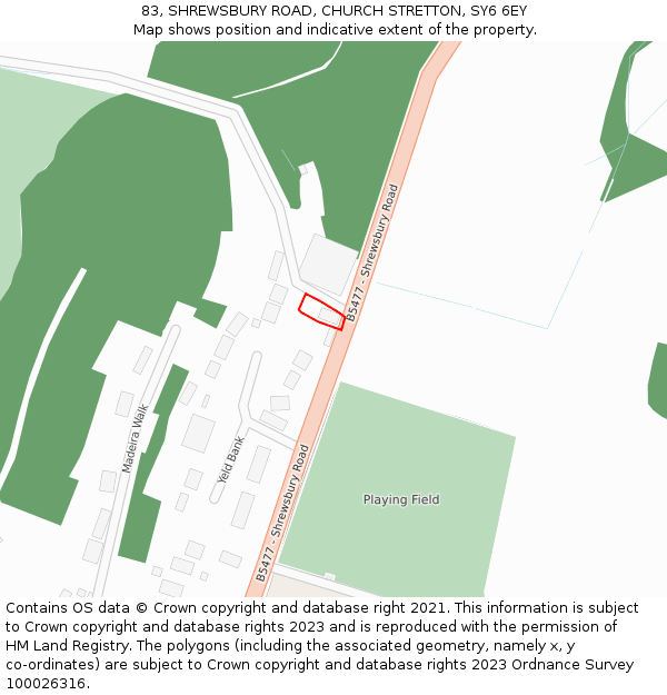 83, SHREWSBURY ROAD, CHURCH STRETTON, SY6 6EY: Location map and indicative extent of plot