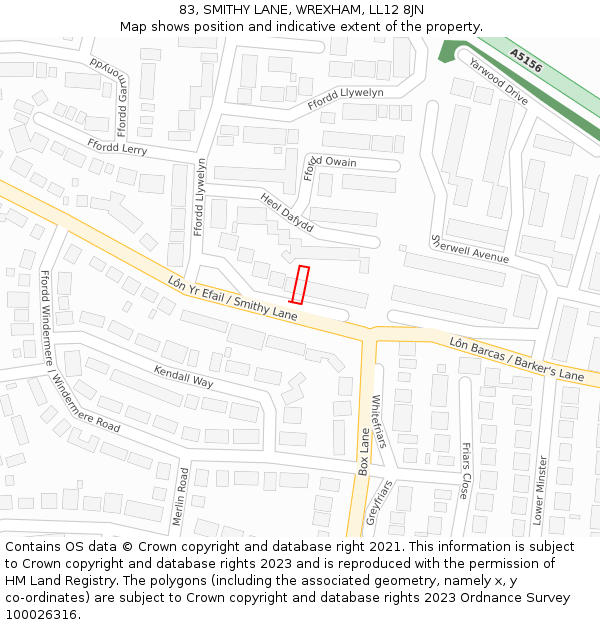 83, SMITHY LANE, WREXHAM, LL12 8JN: Location map and indicative extent of plot