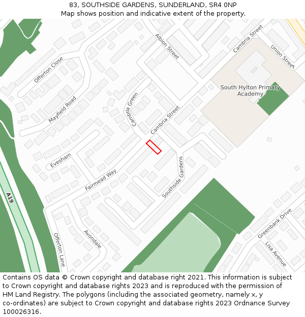 83, SOUTHSIDE GARDENS, SUNDERLAND, SR4 0NP: Location map and indicative extent of plot