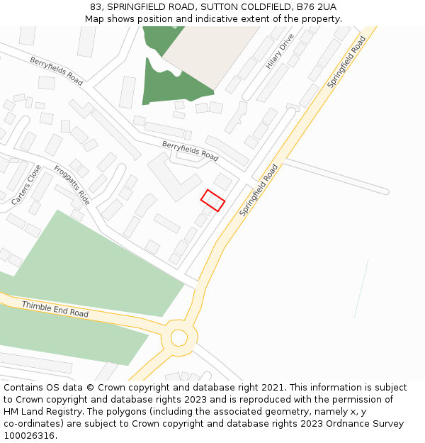 83, SPRINGFIELD ROAD, SUTTON COLDFIELD, B76 2UA: Location map and indicative extent of plot