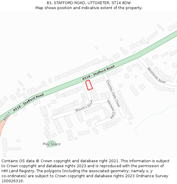 83, STAFFORD ROAD, UTTOXETER, ST14 8DW: Location map and indicative extent of plot