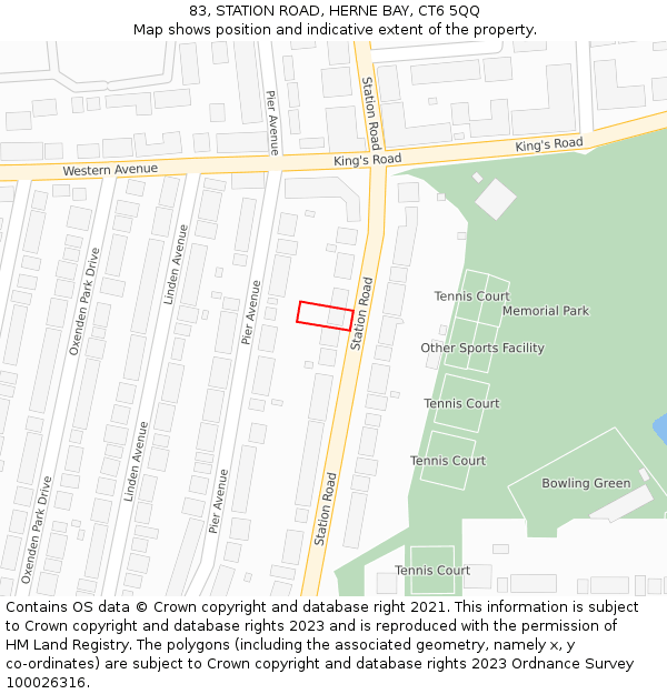 83, STATION ROAD, HERNE BAY, CT6 5QQ: Location map and indicative extent of plot