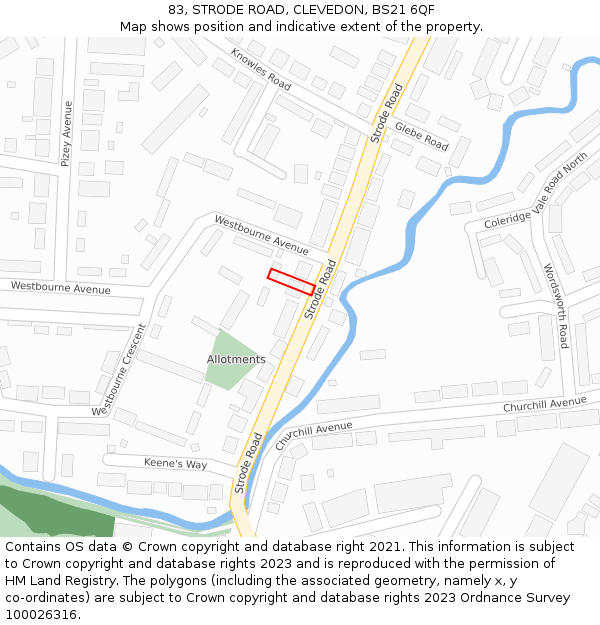 83, STRODE ROAD, CLEVEDON, BS21 6QF: Location map and indicative extent of plot