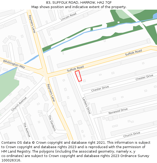 83, SUFFOLK ROAD, HARROW, HA2 7QF: Location map and indicative extent of plot