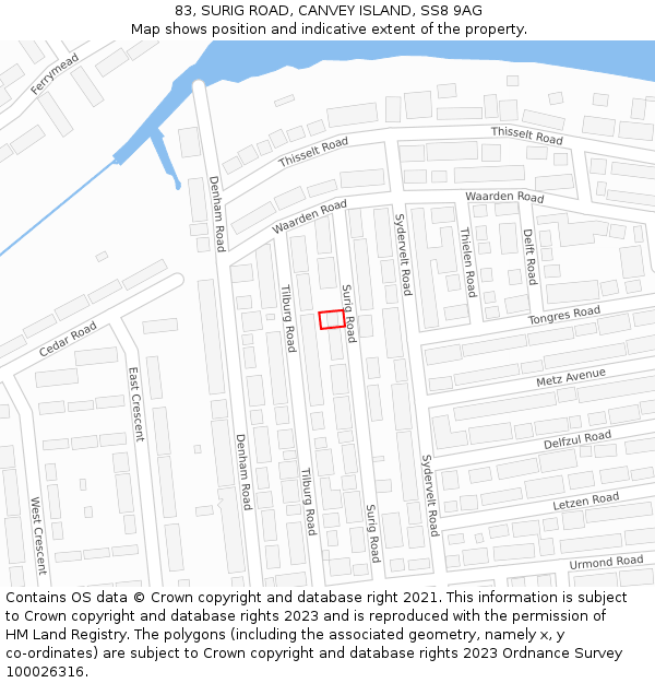 83, SURIG ROAD, CANVEY ISLAND, SS8 9AG: Location map and indicative extent of plot