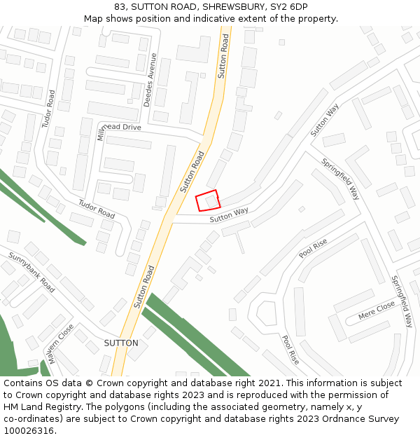 83, SUTTON ROAD, SHREWSBURY, SY2 6DP: Location map and indicative extent of plot