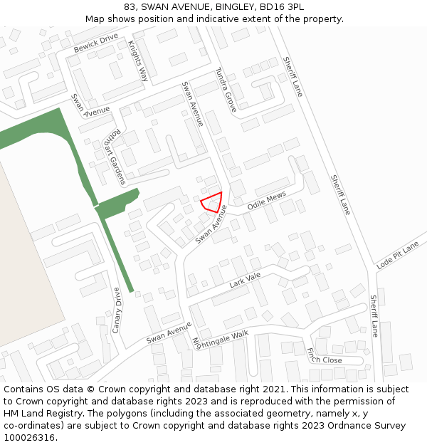 83, SWAN AVENUE, BINGLEY, BD16 3PL: Location map and indicative extent of plot