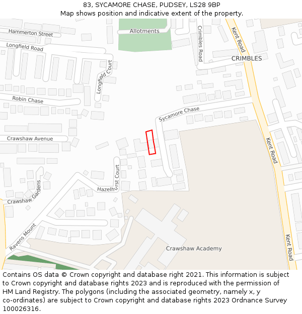 83, SYCAMORE CHASE, PUDSEY, LS28 9BP: Location map and indicative extent of plot