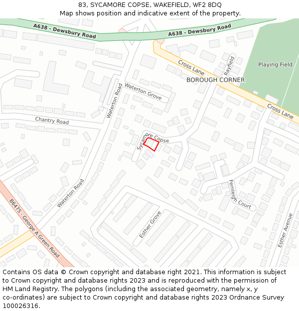 83, SYCAMORE COPSE, WAKEFIELD, WF2 8DQ: Location map and indicative extent of plot