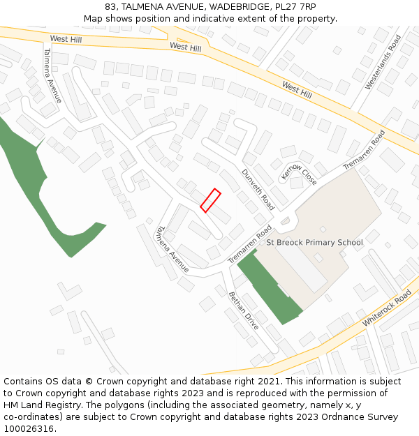 83, TALMENA AVENUE, WADEBRIDGE, PL27 7RP: Location map and indicative extent of plot