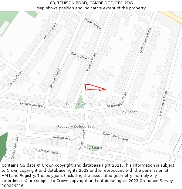 83, TENISON ROAD, CAMBRIDGE, CB1 2DG: Location map and indicative extent of plot