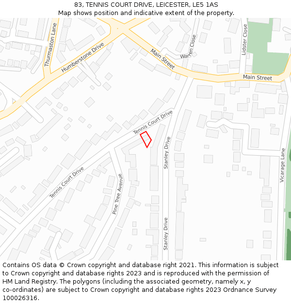 83, TENNIS COURT DRIVE, LEICESTER, LE5 1AS: Location map and indicative extent of plot