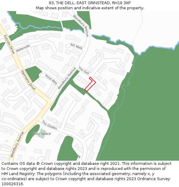 83, THE DELL, EAST GRINSTEAD, RH19 3XP: Location map and indicative extent of plot