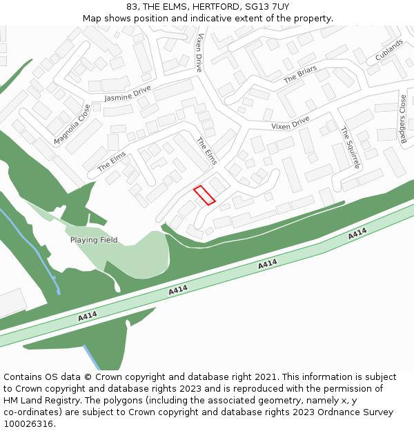 83, THE ELMS, HERTFORD, SG13 7UY: Location map and indicative extent of plot