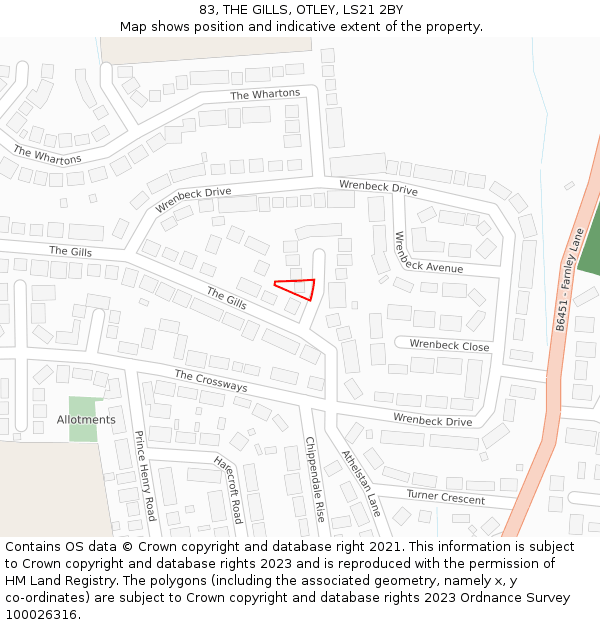 83, THE GILLS, OTLEY, LS21 2BY: Location map and indicative extent of plot