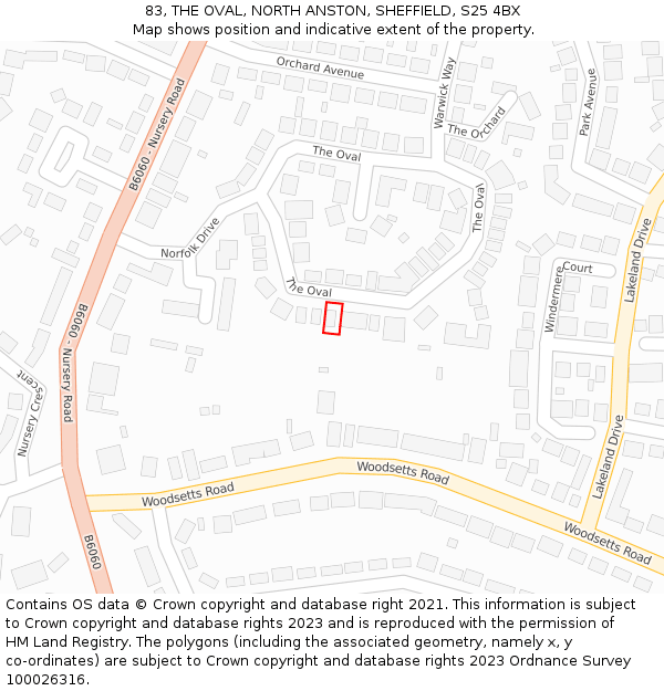 83, THE OVAL, NORTH ANSTON, SHEFFIELD, S25 4BX: Location map and indicative extent of plot
