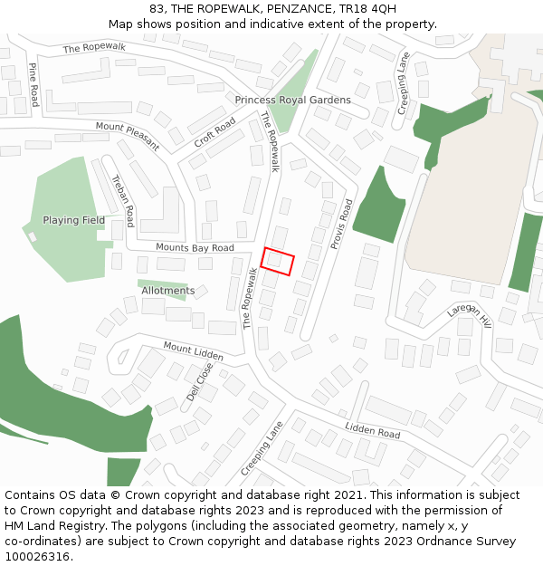 83, THE ROPEWALK, PENZANCE, TR18 4QH: Location map and indicative extent of plot