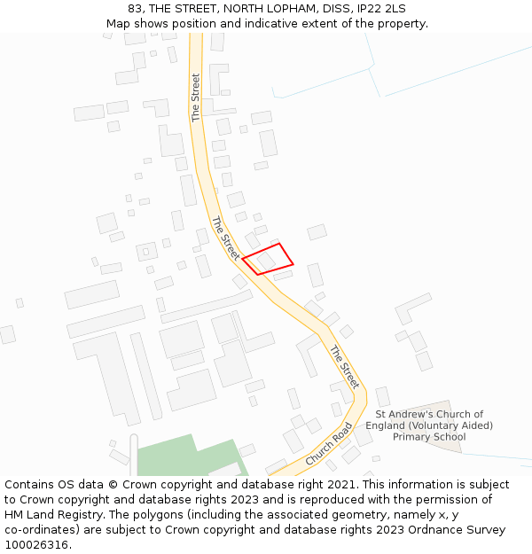 83, THE STREET, NORTH LOPHAM, DISS, IP22 2LS: Location map and indicative extent of plot