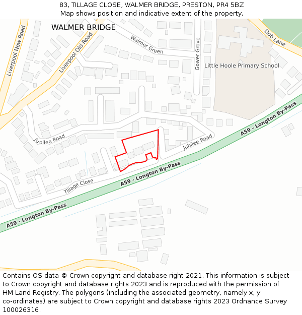 83, TILLAGE CLOSE, WALMER BRIDGE, PRESTON, PR4 5BZ: Location map and indicative extent of plot