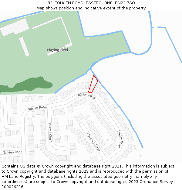 83, TOLKIEN ROAD, EASTBOURNE, BN23 7AQ: Location map and indicative extent of plot