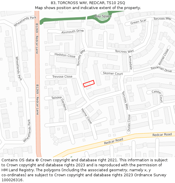 83, TORCROSS WAY, REDCAR, TS10 2SQ: Location map and indicative extent of plot