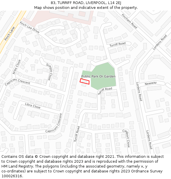 83, TURRIFF ROAD, LIVERPOOL, L14 2EJ: Location map and indicative extent of plot