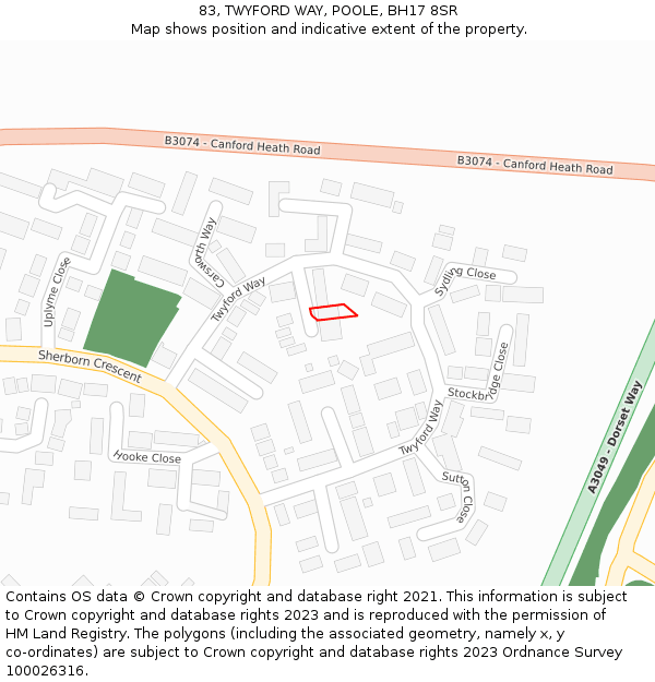 83, TWYFORD WAY, POOLE, BH17 8SR: Location map and indicative extent of plot