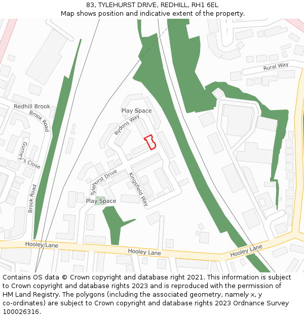 83, TYLEHURST DRIVE, REDHILL, RH1 6EL: Location map and indicative extent of plot