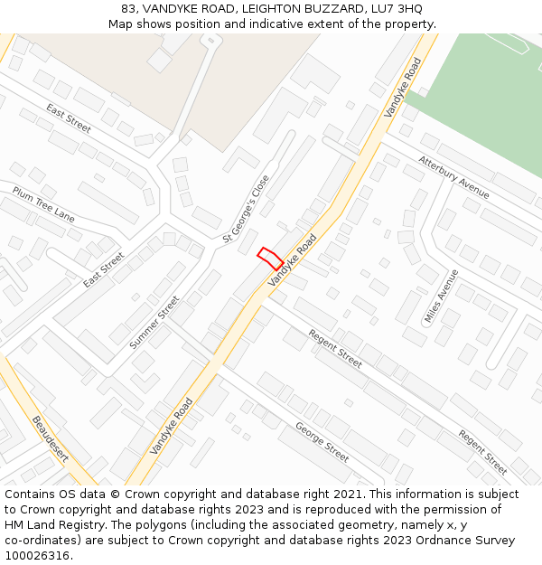 83, VANDYKE ROAD, LEIGHTON BUZZARD, LU7 3HQ: Location map and indicative extent of plot