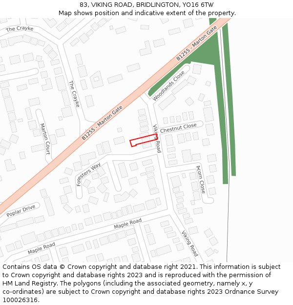 83, VIKING ROAD, BRIDLINGTON, YO16 6TW: Location map and indicative extent of plot