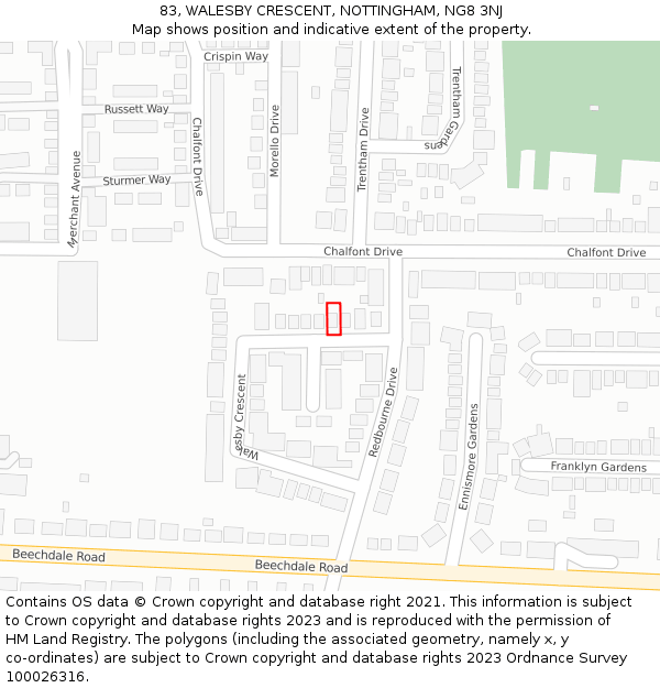 83, WALESBY CRESCENT, NOTTINGHAM, NG8 3NJ: Location map and indicative extent of plot