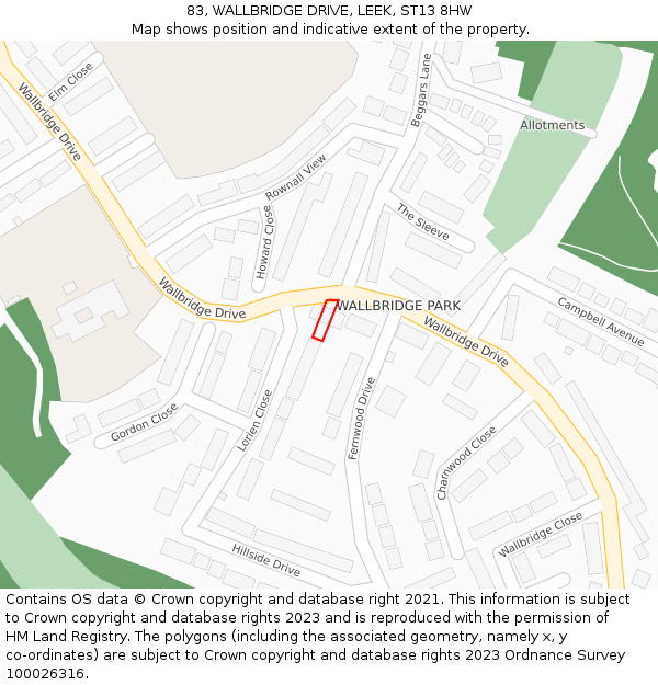 83, WALLBRIDGE DRIVE, LEEK, ST13 8HW: Location map and indicative extent of plot