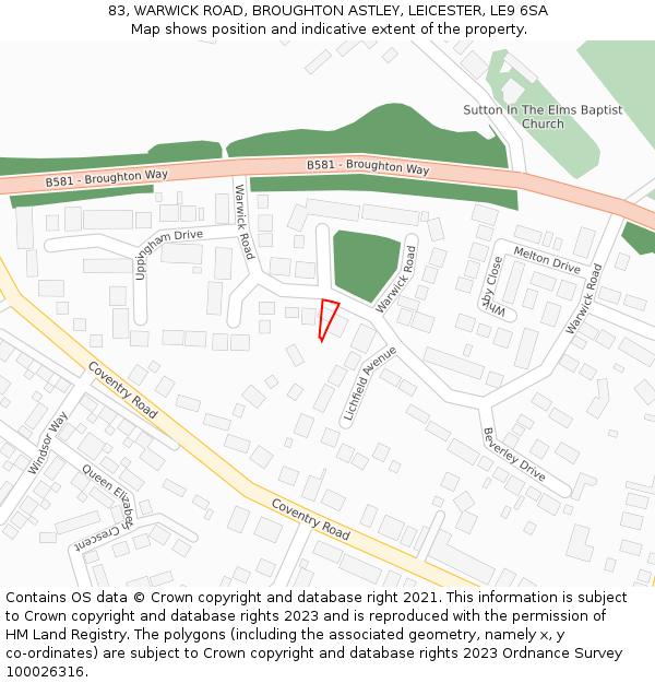 83, WARWICK ROAD, BROUGHTON ASTLEY, LEICESTER, LE9 6SA: Location map and indicative extent of plot