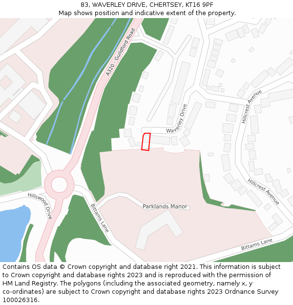 83, WAVERLEY DRIVE, CHERTSEY, KT16 9PF: Location map and indicative extent of plot