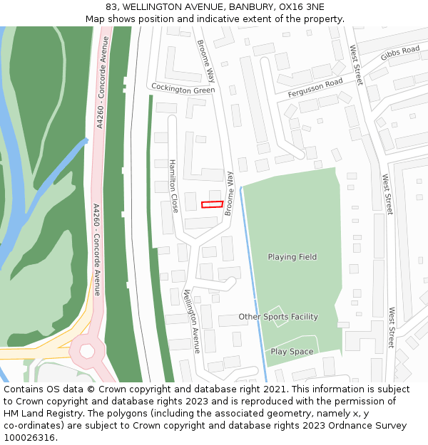 83, WELLINGTON AVENUE, BANBURY, OX16 3NE: Location map and indicative extent of plot