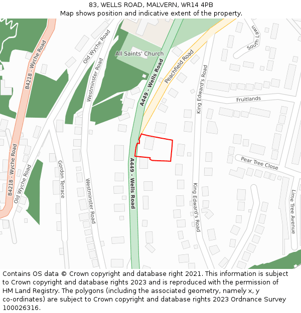83, WELLS ROAD, MALVERN, WR14 4PB: Location map and indicative extent of plot