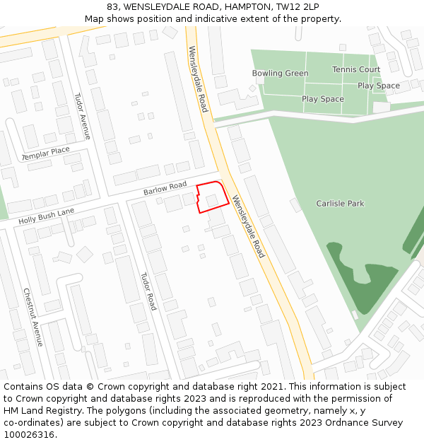 83, WENSLEYDALE ROAD, HAMPTON, TW12 2LP: Location map and indicative extent of plot